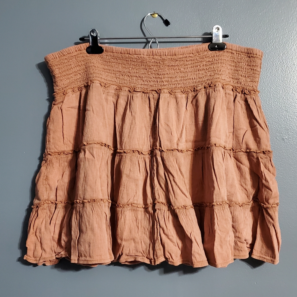 American Eagle Outfitters Brown Tiered Mini Skirt Pull On Women's Size XXL - Picture 2 of 4